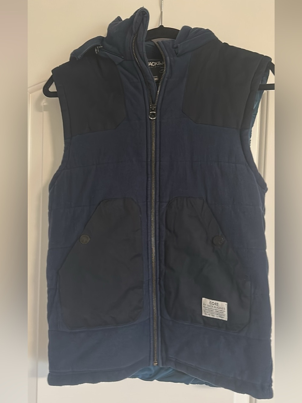 Jack & Jones Men’s Navy & Black Quilted Hooded Vest
